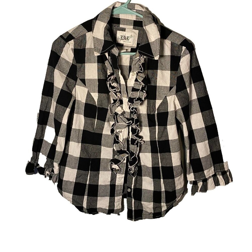 LAL Shirt Women's Black Checker Button‎ Up Long Sleeve Size Small